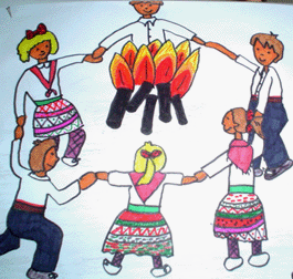 Dibujo infantil de un corro de melenchones el da de San Antn en Jan