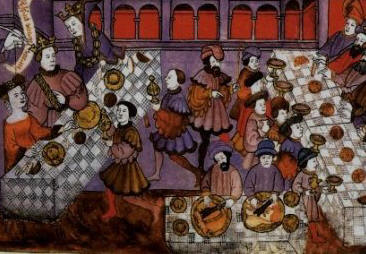 Comida medieval. Los nobles ocupan en la mesa un lugar de privilegio. 